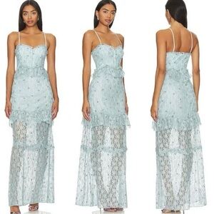 Majorelle Aisling Blue Floral Sleeveless Lace Maxi Dress Gown M